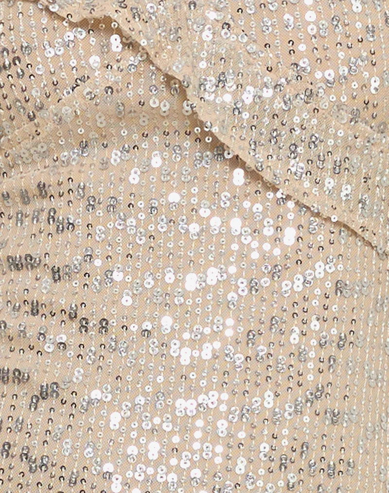Iskaya Rüschen-Minikleid in Pailletten-Neutral
