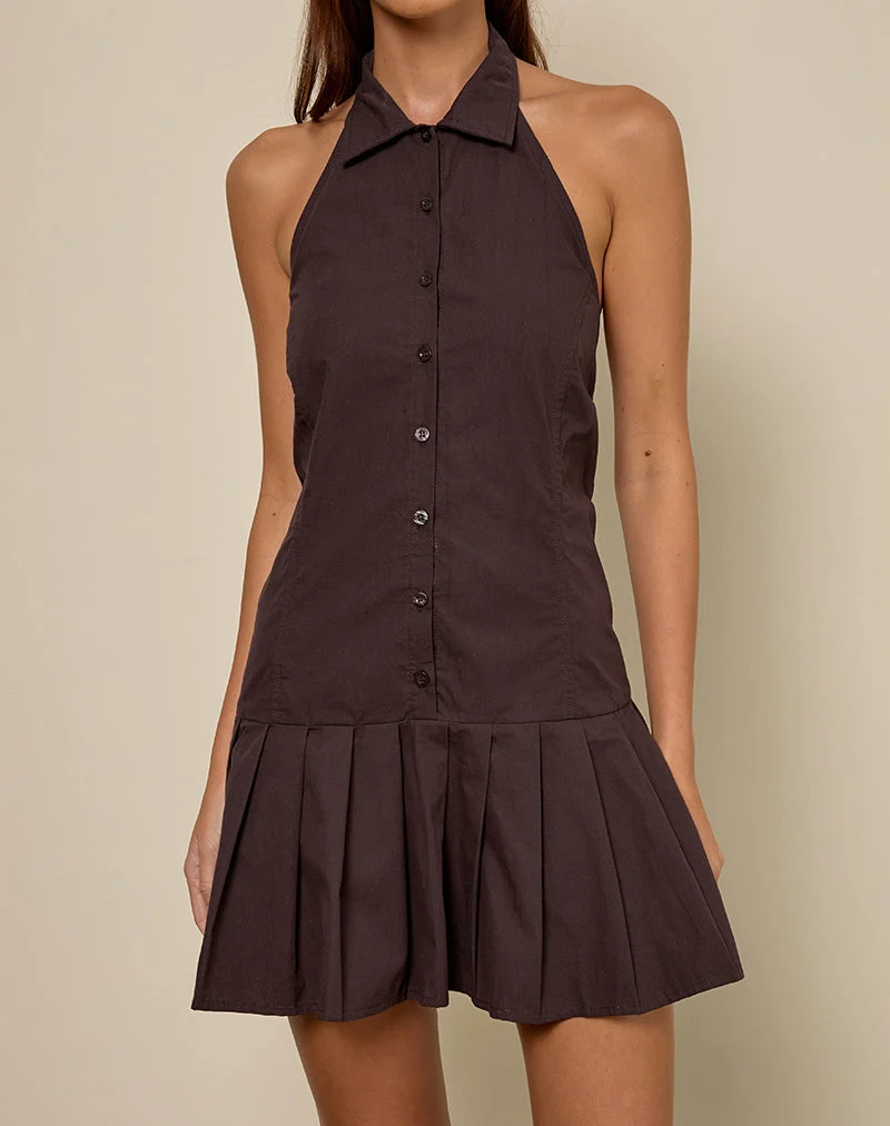 Mikena Kleid mit Kragen in tiefem Mahagoni
