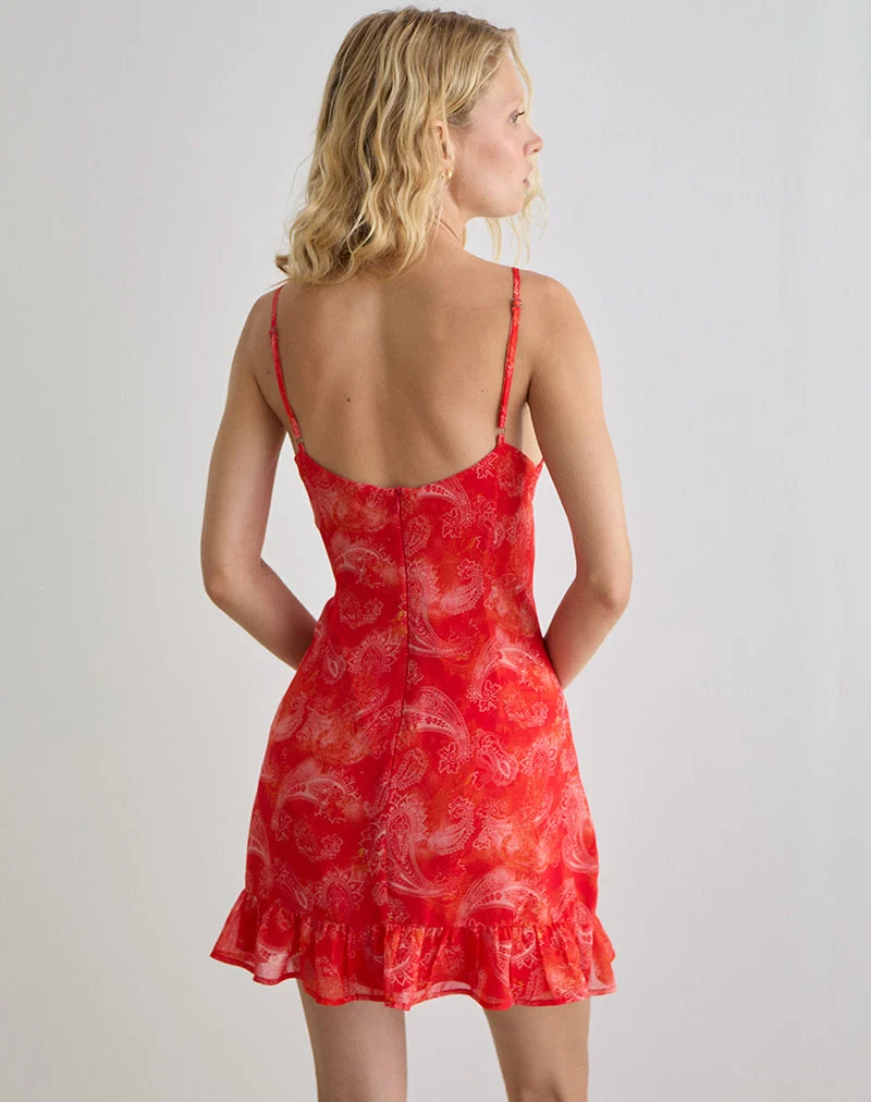 Mireya Minikleid aus Paisley-Chiffon Rot