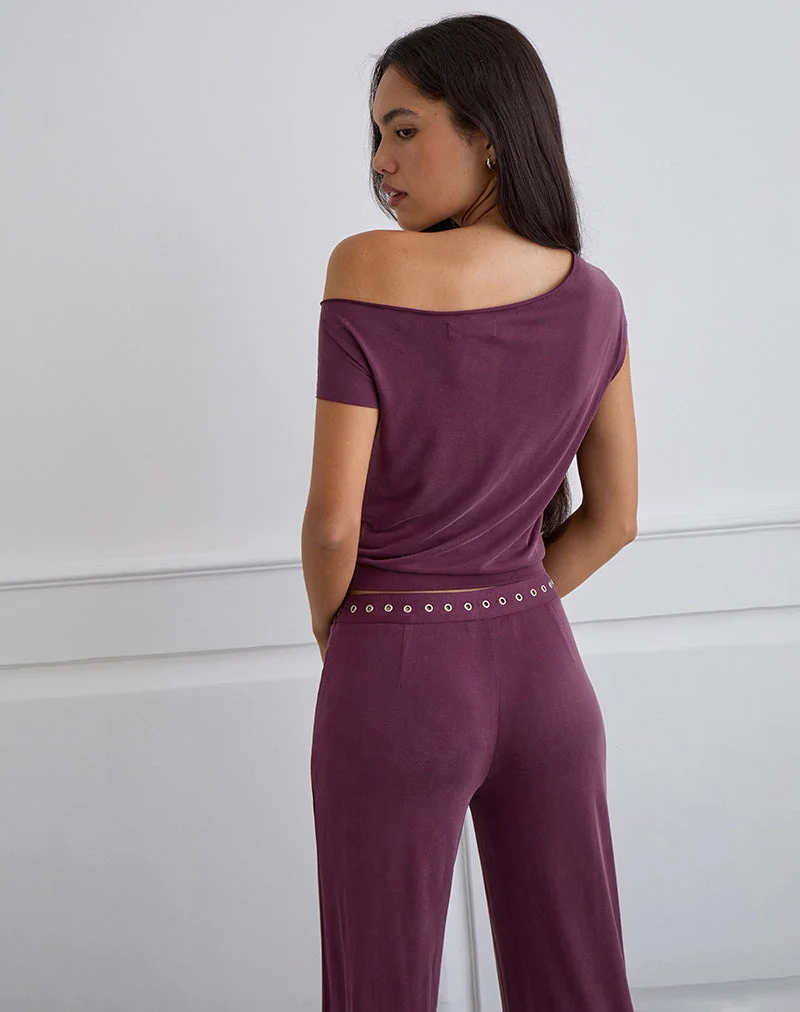 Elysian Asymmetrisches Top aus Cupro Pflaume