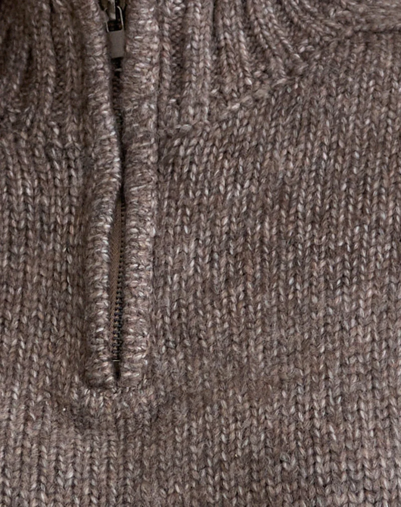Lamara Quater Zip Pullover in Dunkelbraun Marl