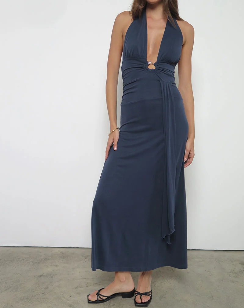 Ryoko Maxikleid aus Cupro Ocean Storm
