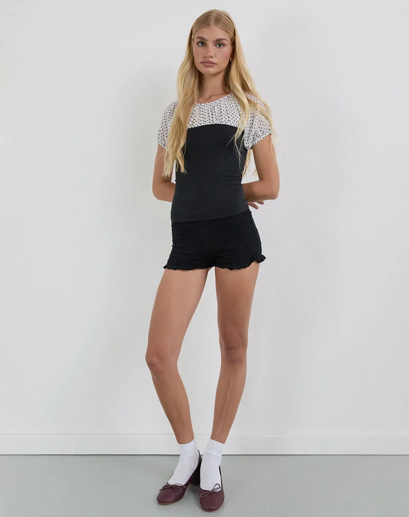 Naria Top aus Chiffon Weiß Basic Polka Schwarz