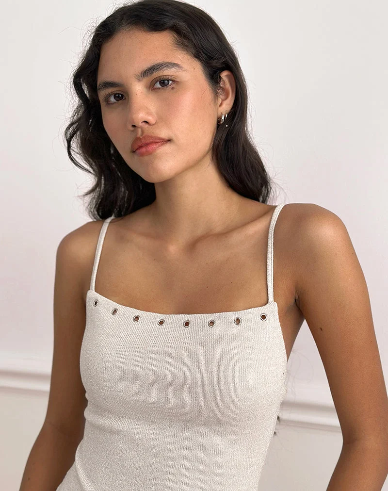 Jalari Ösen-Cami-Top in Haferflocken gestrickt