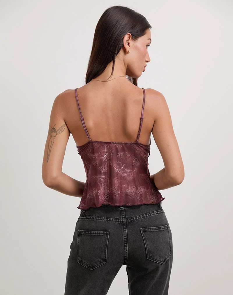 Cojira Top aus Mesh mit Paisley-Pflaume
