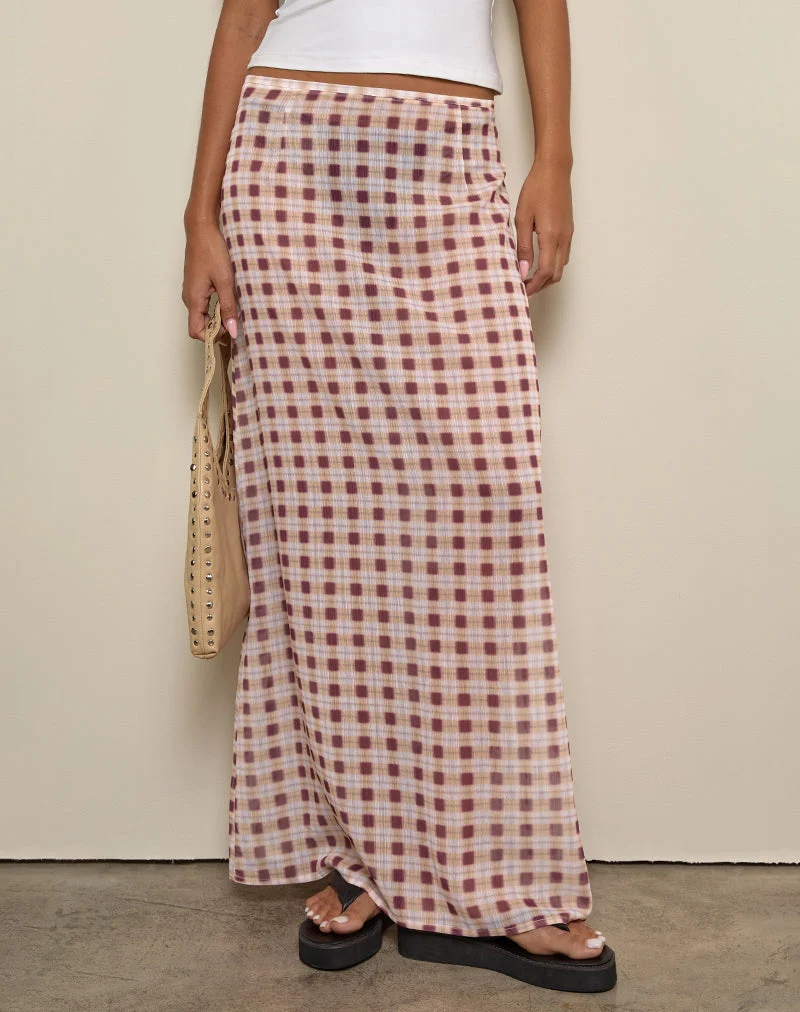 Surina Maxirock aus Chiffon mit verschwommenem Karo Pfirsich
