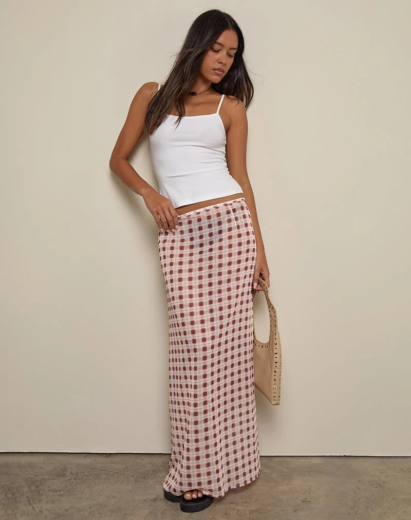 Surina Maxirock aus Chiffon mit verschwommenem Karo Pfirsich