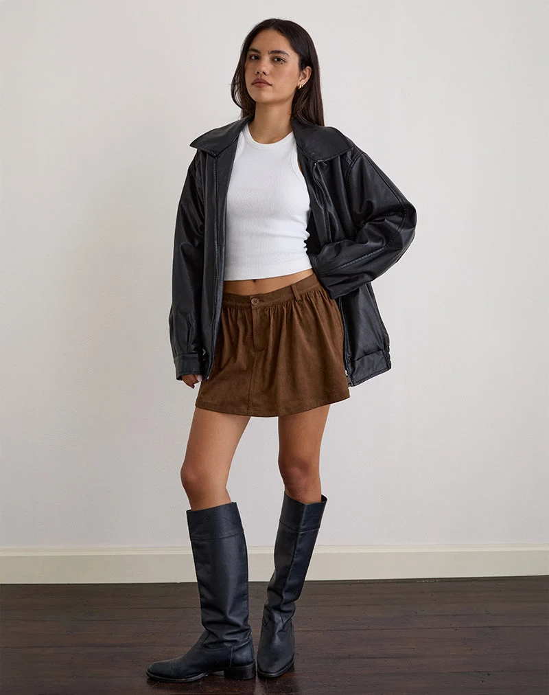 Yonca Rüschen-Mini-Skort aus Wildlederimitat Braun