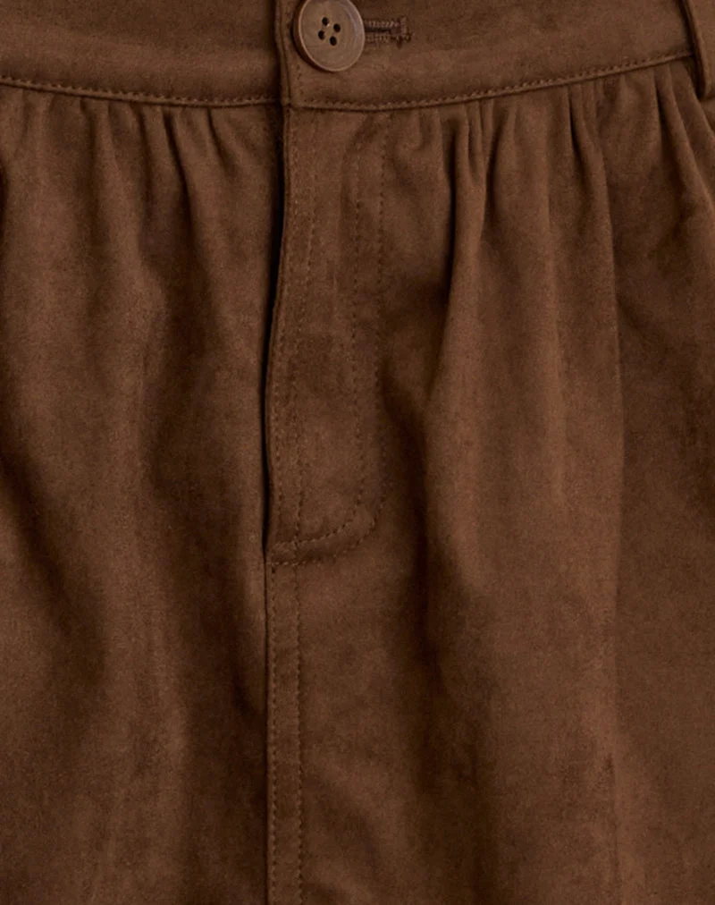 Yonca Rüschen-Mini-Skort aus Wildlederimitat Braun