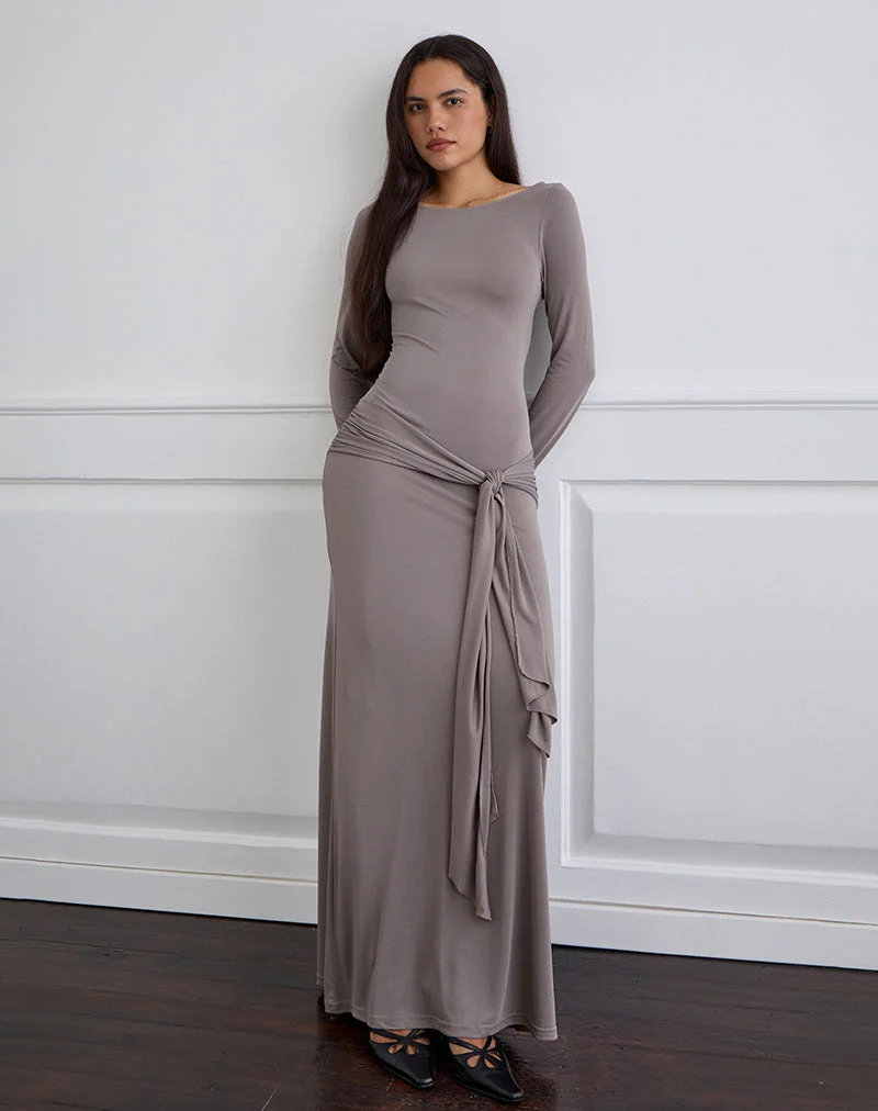 Zeya Maxikleid aus Cupro Taupe Grau