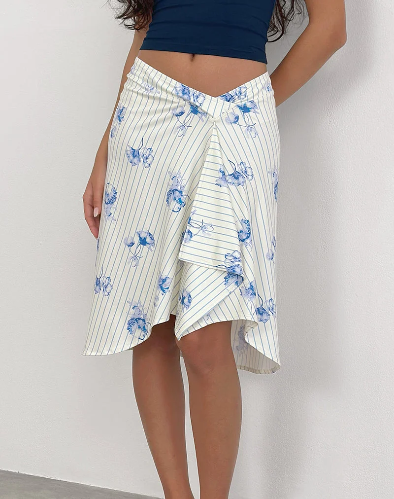 Esmeray Midirock in Creme mit floralen Streifen