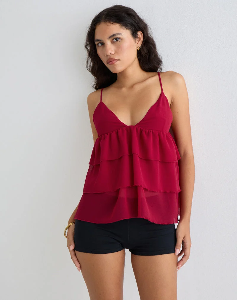 Selvina Rüschen-Cami-Top in Rot