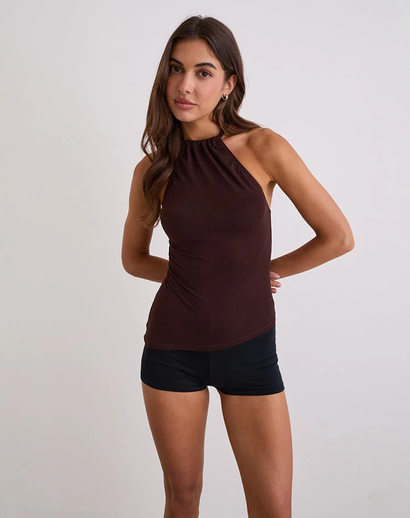 Sadra Neckholder-Top aus Rayon Jersey Bitter Chocolate