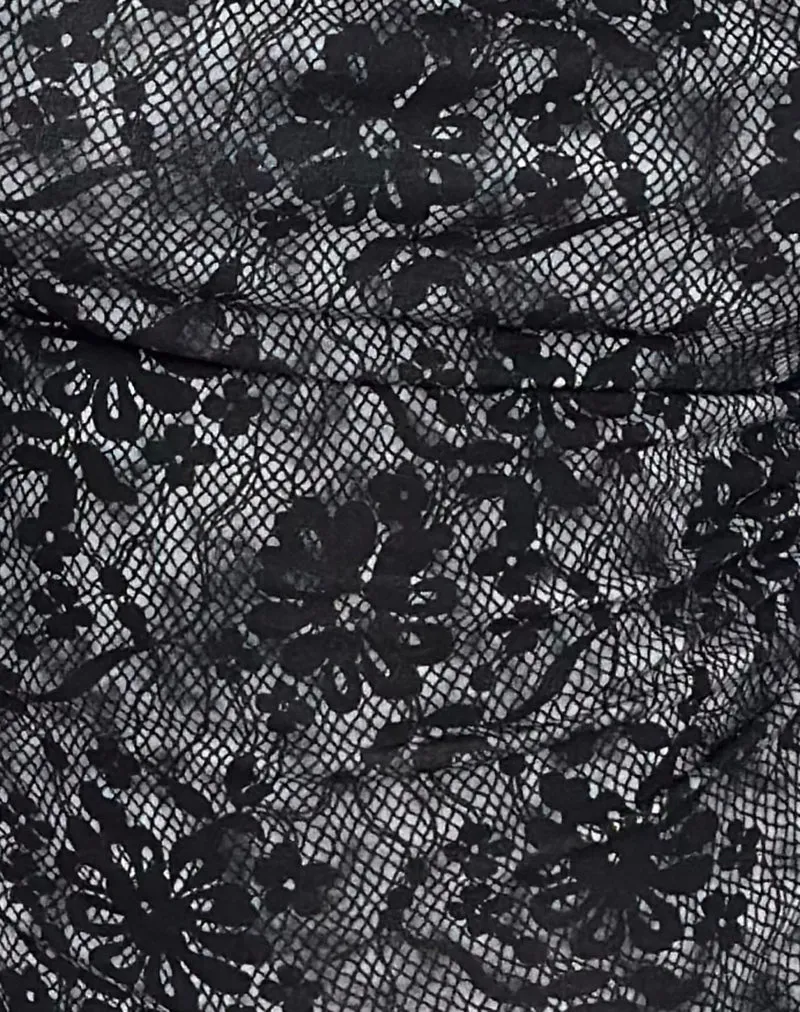 Lizette Cowl Neck Top in Midnight Floral Grau