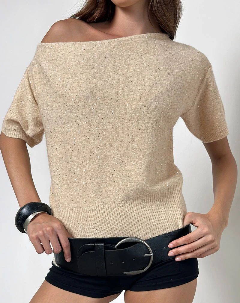 Darusa Top in Gold mit verstreuten Pailletten