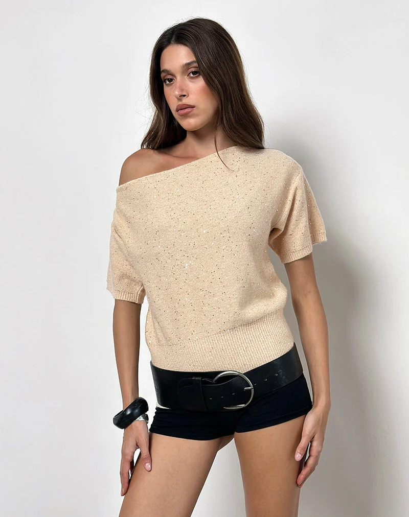 Darusa Top in Gold mit verstreuten Pailletten