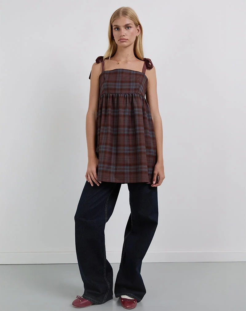 Mikayla Minikleid in Burgund und blauem Karo