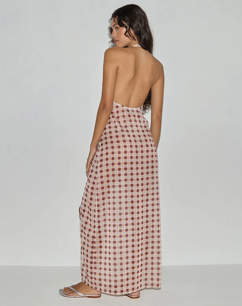 Driti Maxikleid aus Chiffon mit verschwommenem Karo Pfirsich