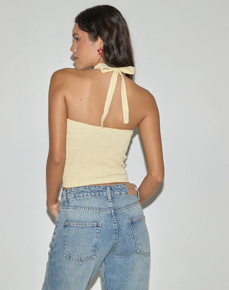 Lasy Leinen Wrap Neckholder Top in Lemon