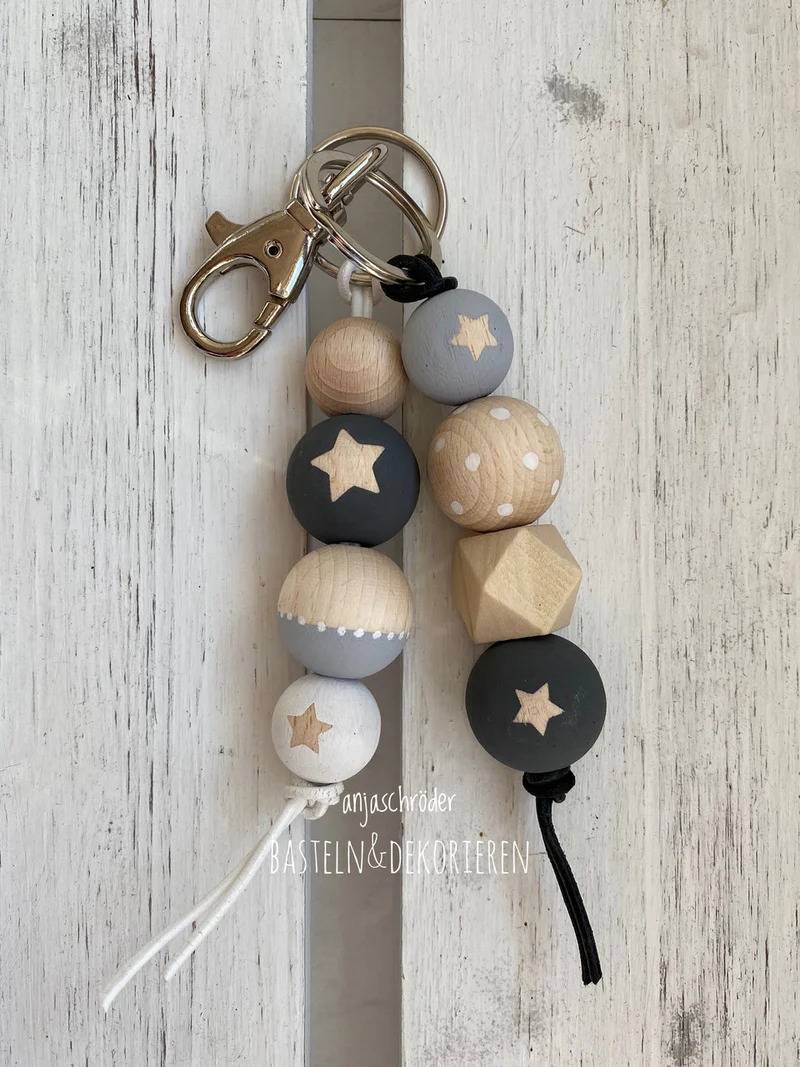 DIY Kreativset Holzkugel-Anhänger „Herz“ – Rosa, Grau & Weiß – Schlüsselanhänger & Deko selbst gestalten