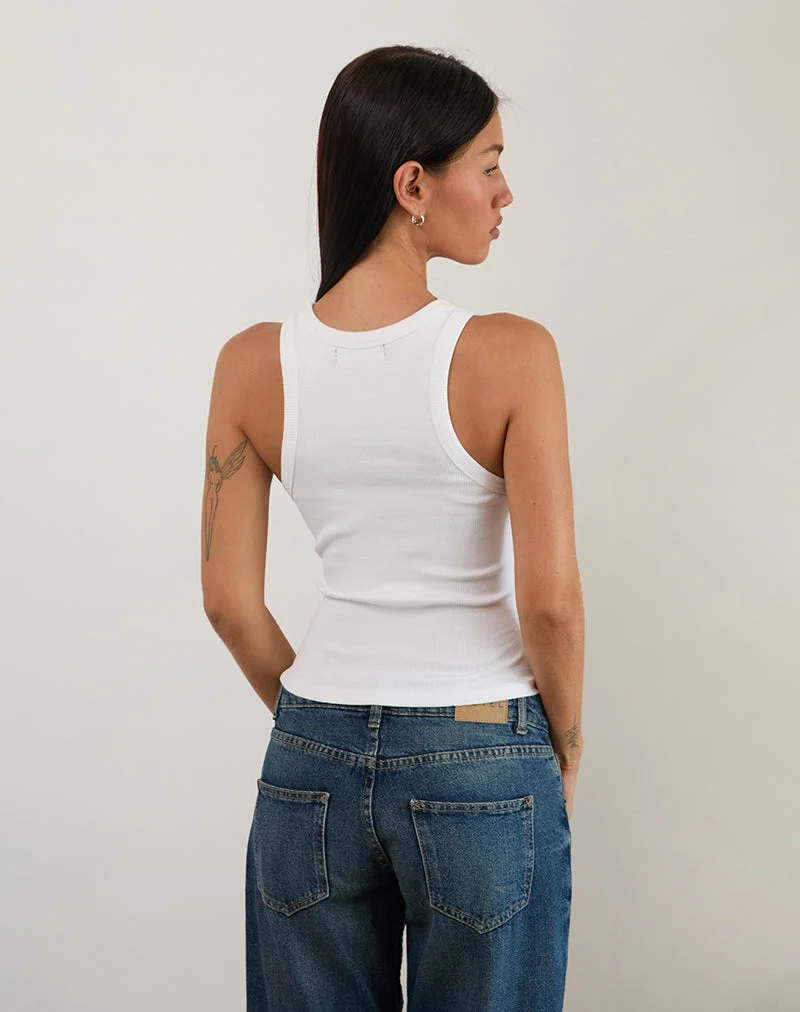 Cariter Racer Vest Top in geripptem Weiß