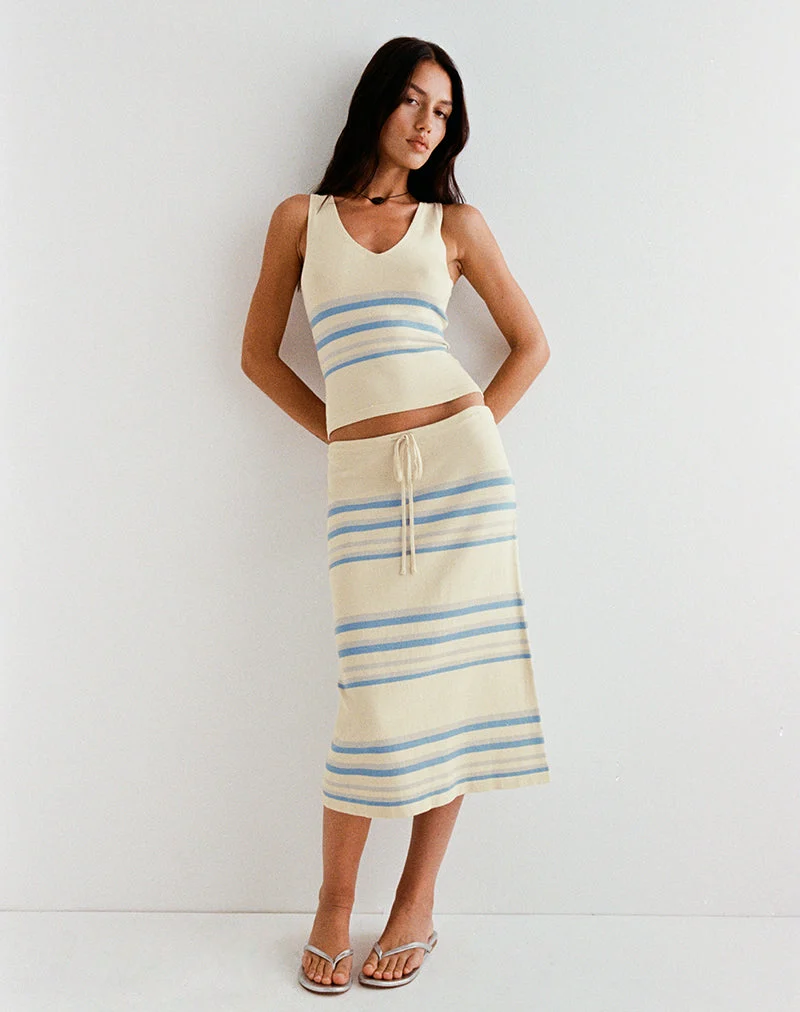 Amalia Midirock in Creme mit blauen und grauen Streifen
