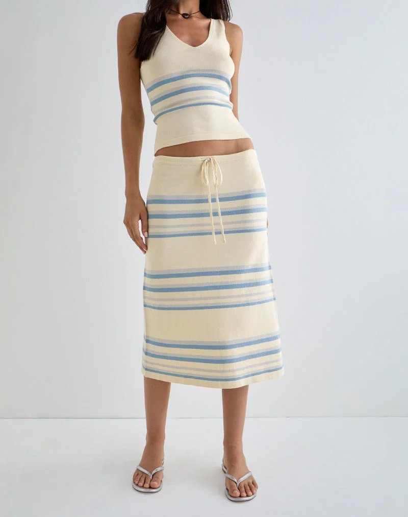 Amalia Midirock in Creme mit blauen und grauen Streifen