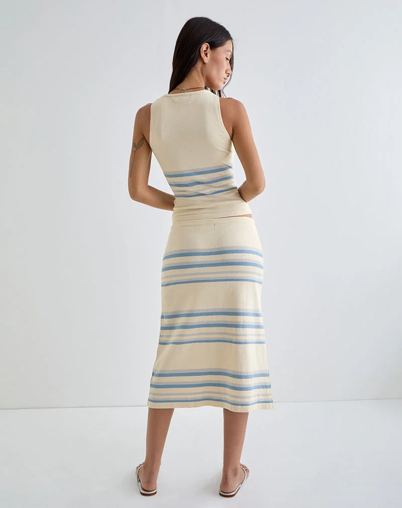 Amalia Midirock in Creme mit blauen und grauen Streifen
