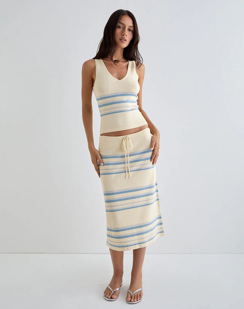 Amalia Midirock in Creme mit blauen und grauen Streifen