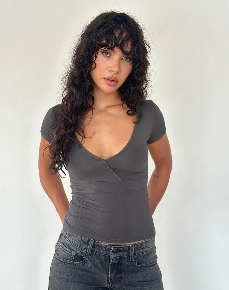 Machiko Plunge Wrap Top in Anthrazit