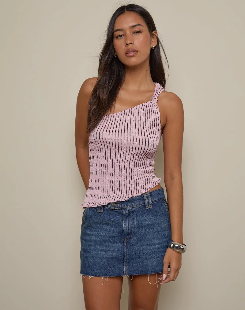 Idari One Shoulder Top aus gestreiftem, strukturiertem Mesh Soft Pink