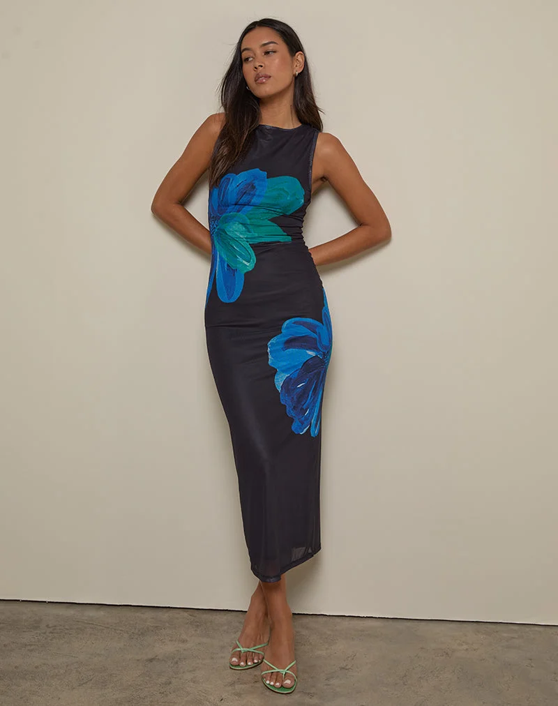 Fayola Bedrucktes Maxikleid in Watercolour Flower Blau