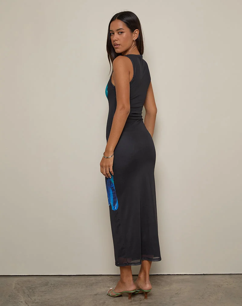 Fayola Bedrucktes Maxikleid in Watercolour Flower Blau