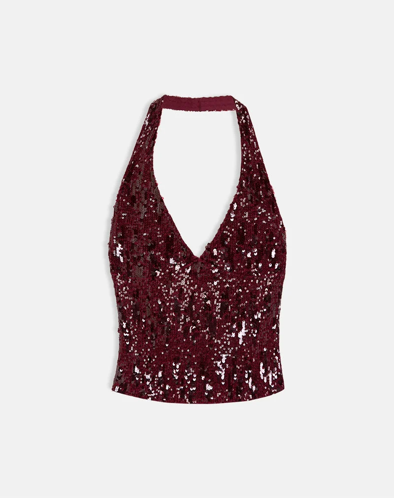 Cosio Neckholder-Top in Mix Pailletten Rot
