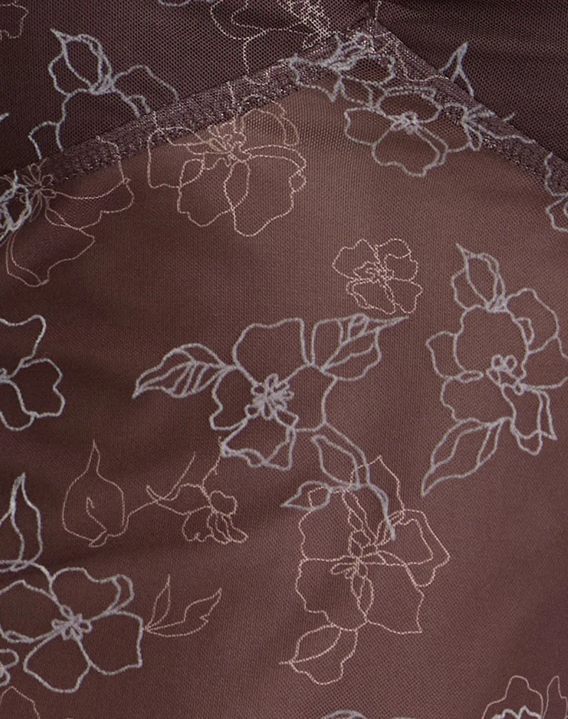 Fierza Cami Top in Doodle Flower Flock Braun
