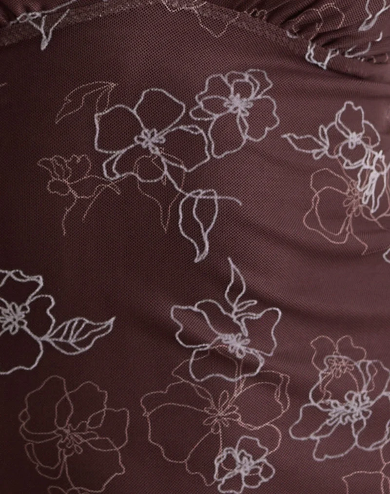 Motarika Minikleid in Doodle Flower Flock Braun