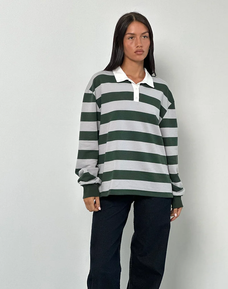 Kumara Rugby-Shirt in Grün, Khaki und Weiß
