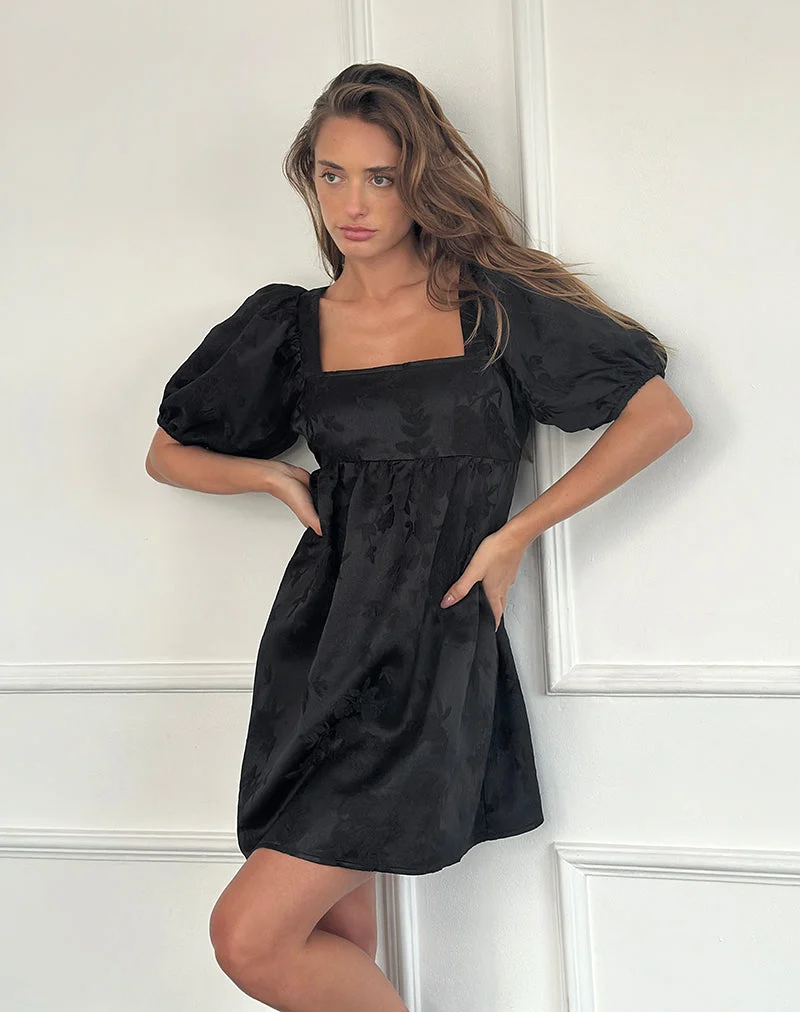 Bimbi Babydoll-Minikleid aus Satin-Jacquard Schwarz