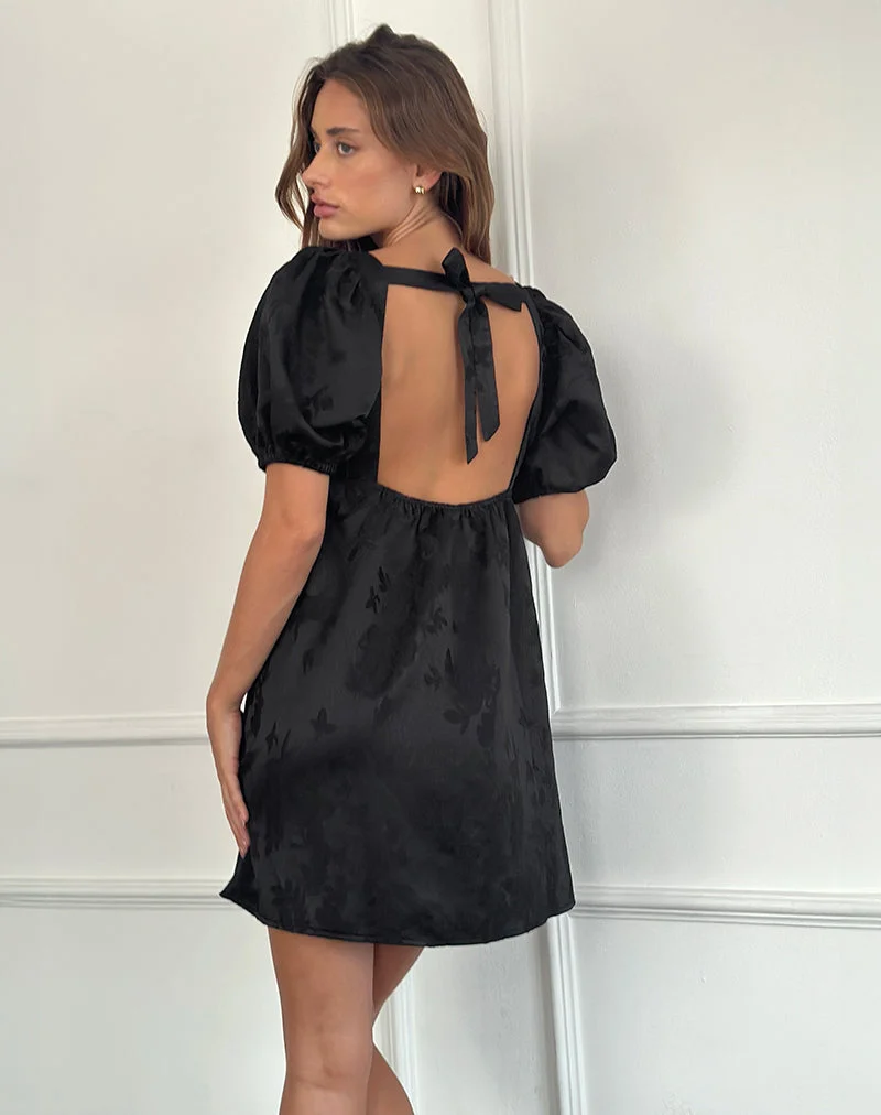 Bimbi Babydoll-Minikleid aus Satin-Jacquard Schwarz