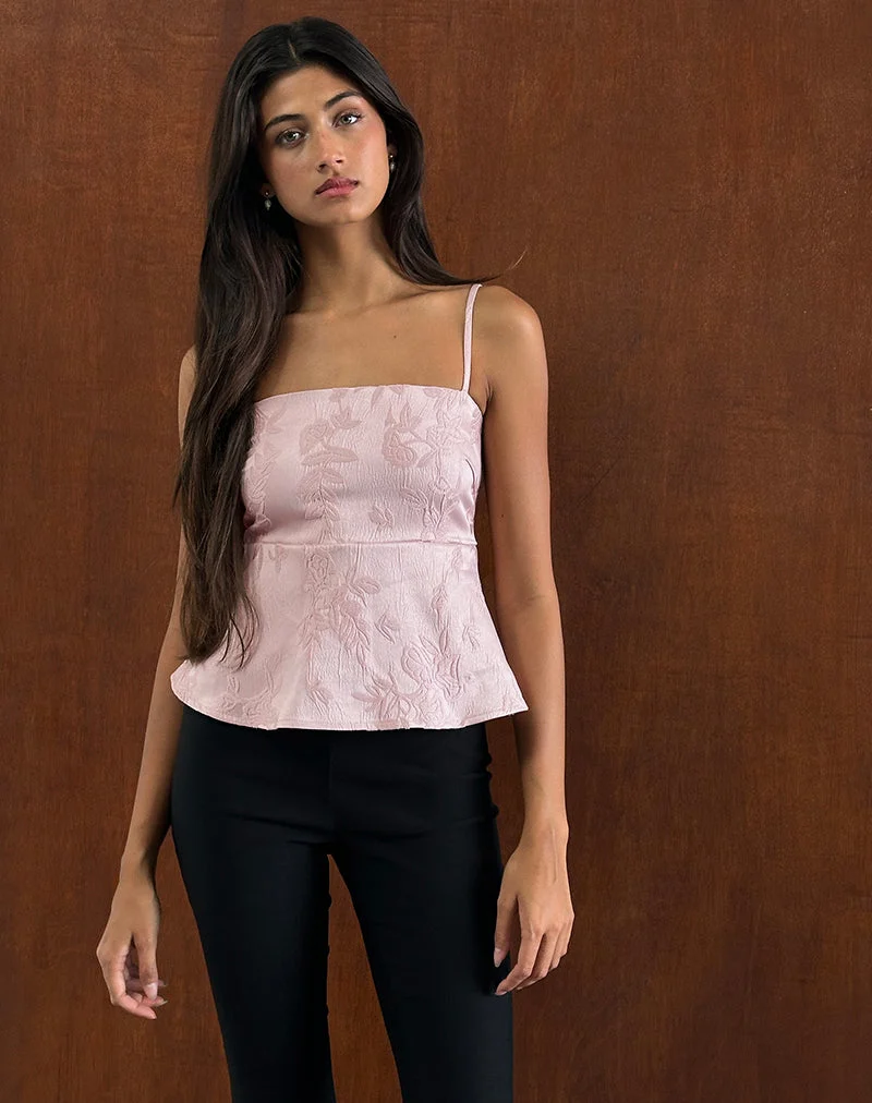 Amerta Cami Top aus Satin Jacquard Babyrosa