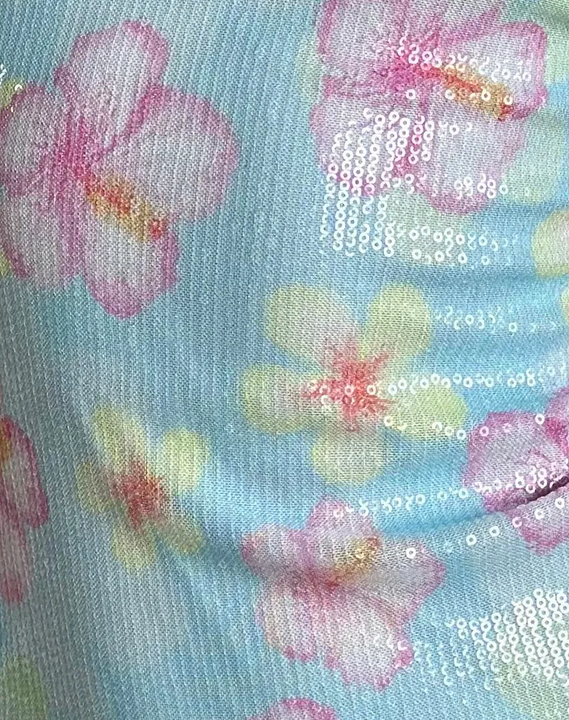 Tampa Top aus Pailletten Blühende Blume Blau