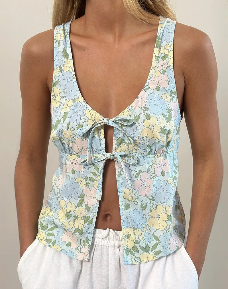 Rodite Tie Front Top in verwaschenem Pastell Floral