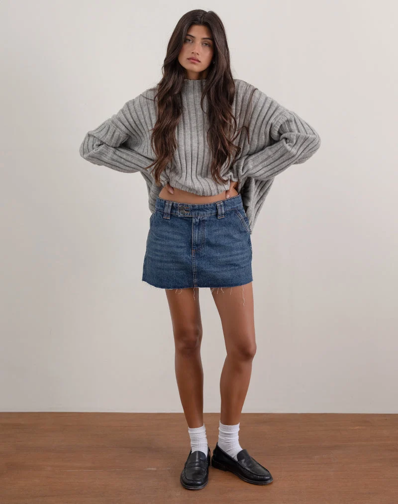 Starrer Micro-Denim-Rock in Heritage Blau