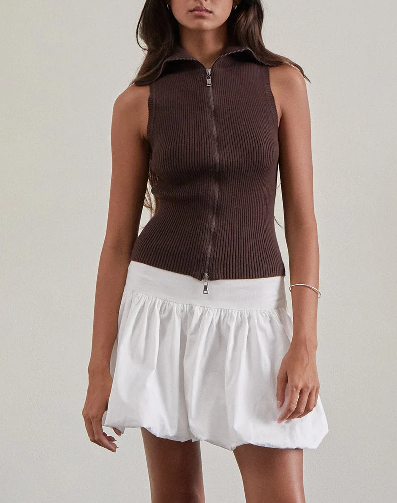 Tarni Highneck Fold Over Tank Top in Braun