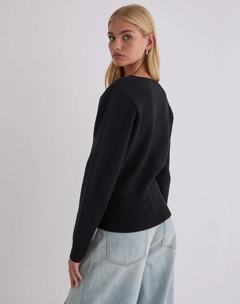 Subra Langärmelige Strickjacke in Schwarz