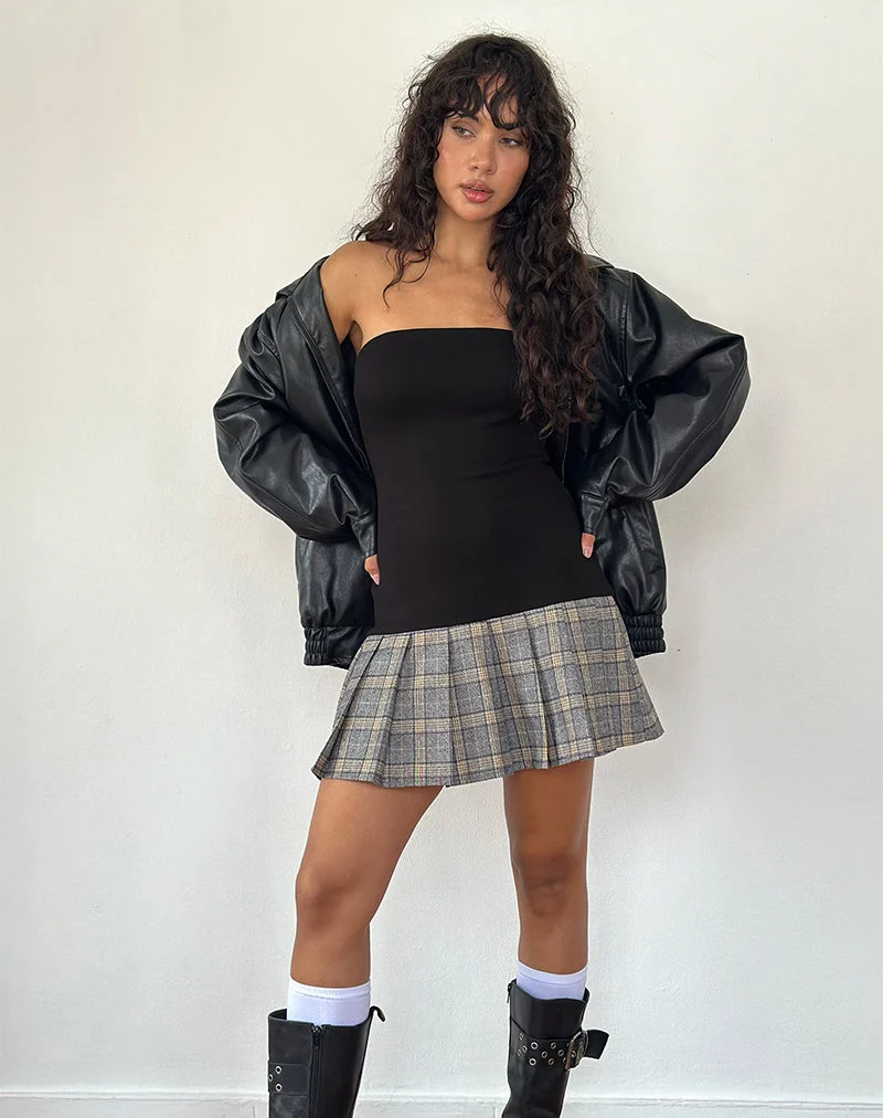 Terdayu Bandeau Plissee-Minikleid in Schwarz Grau Karo