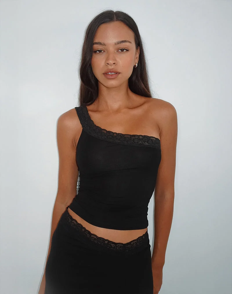 Cordia One Shoulder Top in Schwarz