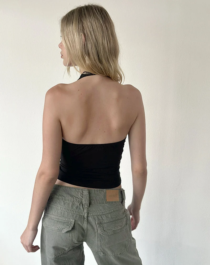 Jugo Neckholder-Top in Schwarz mit Ösen