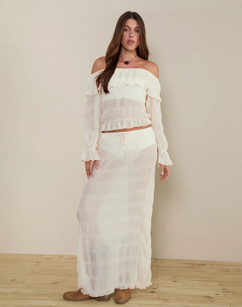 Bente Ungefütterter Maxirock aus Chiffon Plissee Elfenbein
