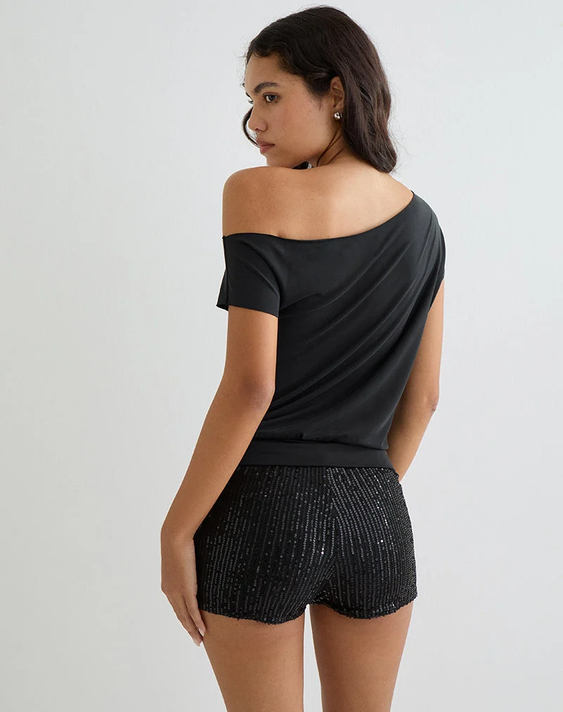 Elysian Asymmetrisches Top aus Cupro Schwarz